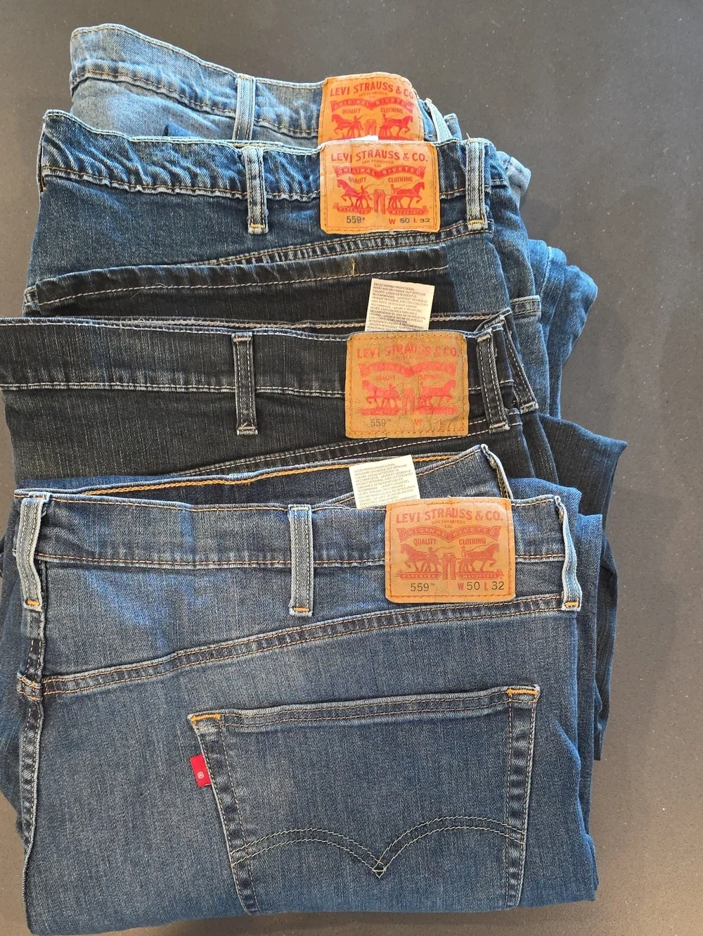 Levi's Men's 559 Blue Denim Jeans - Classic Fit 50x32 Bundle of 4